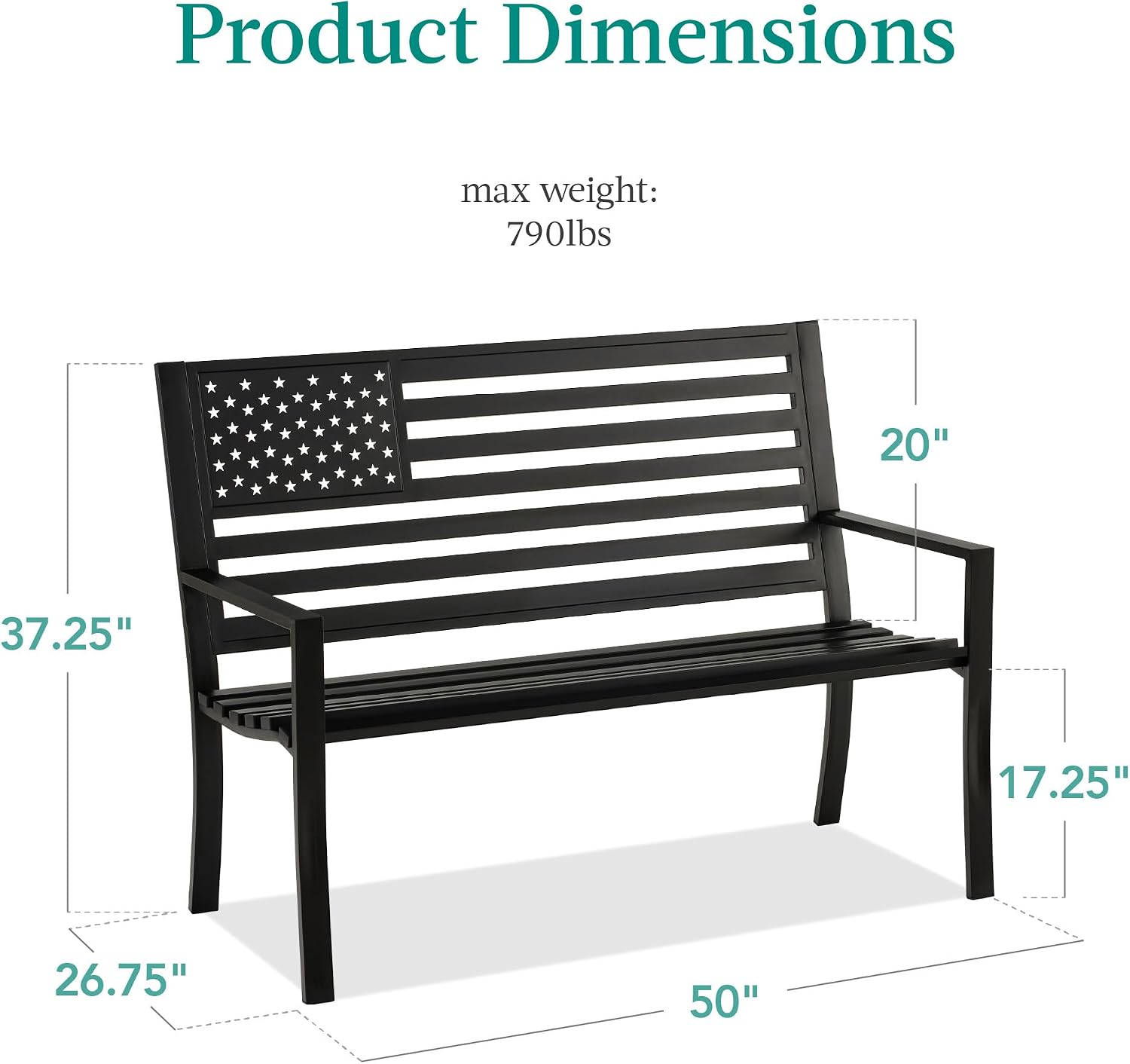 Black American Flag 2-Person Outdoor Bench