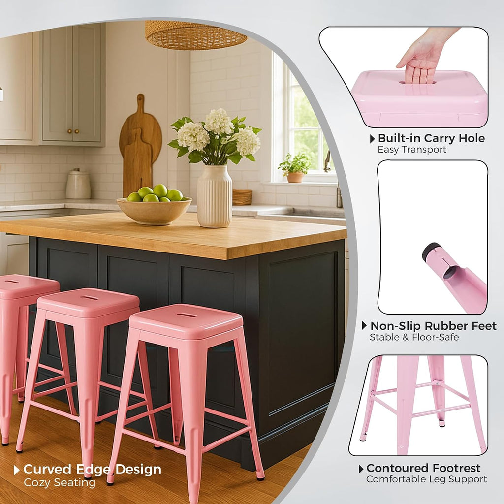 Pink 24" Outdoor Metal Bar Stools Set 2