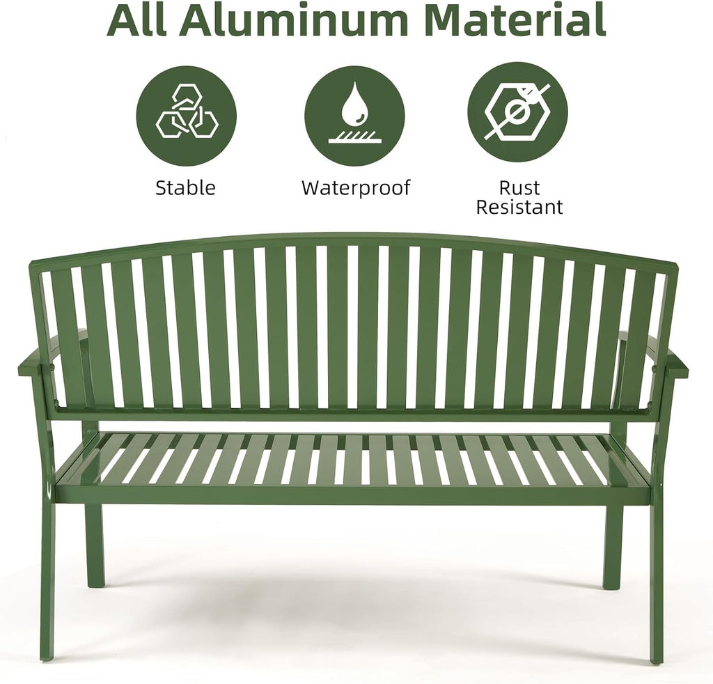 Green Aluminum Outdoor Garden Bench 2-Person