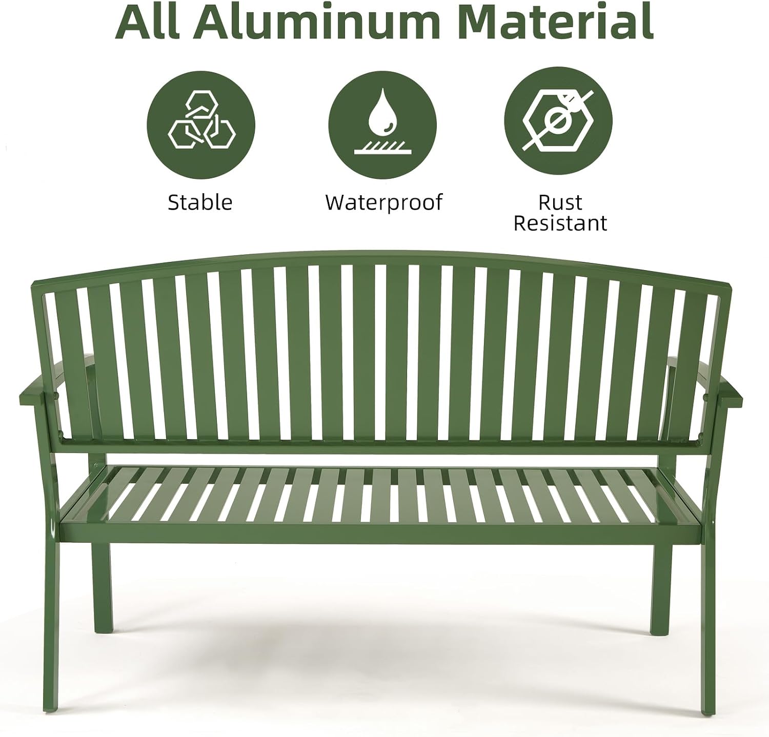 Green Aluminum Outdoor Garden Bench 2-Person