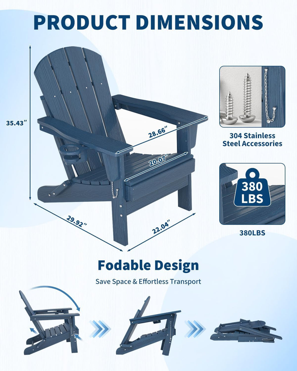 Navy Folding Adirondack Chairs Set 4