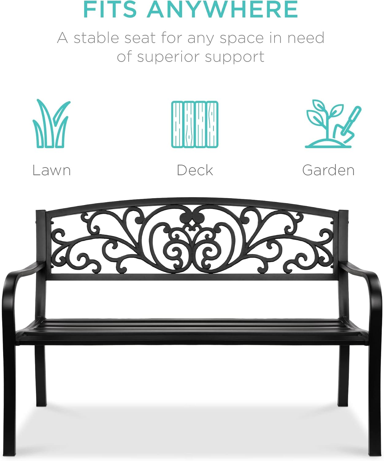 Black Steel Floral Outdoor Garden Bench