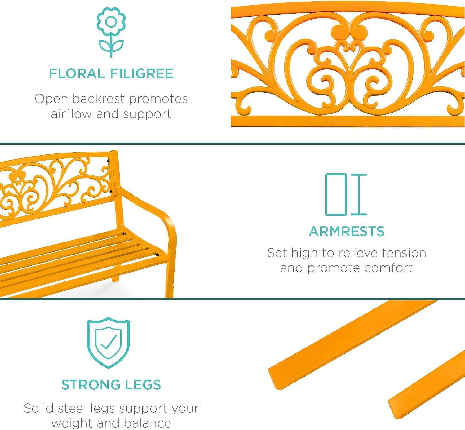Marigold Steel Floral Outdoor Garden Bench