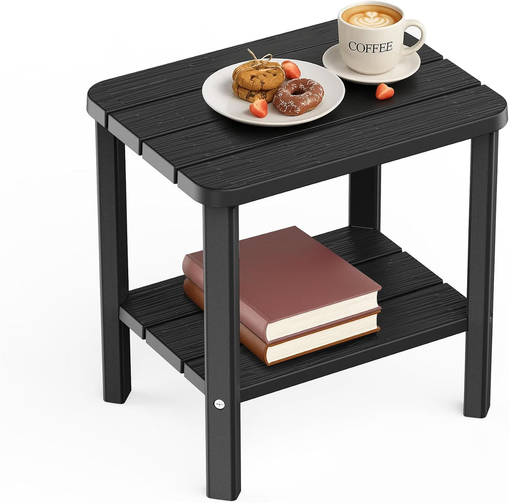 Black 2-Tier Resin Outdoor Side Table