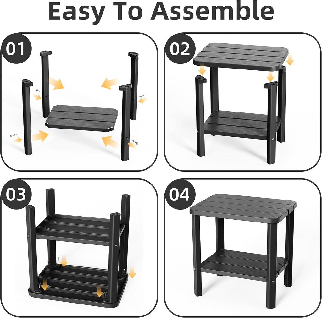 Black 2-Tier Resin Outdoor Side Table