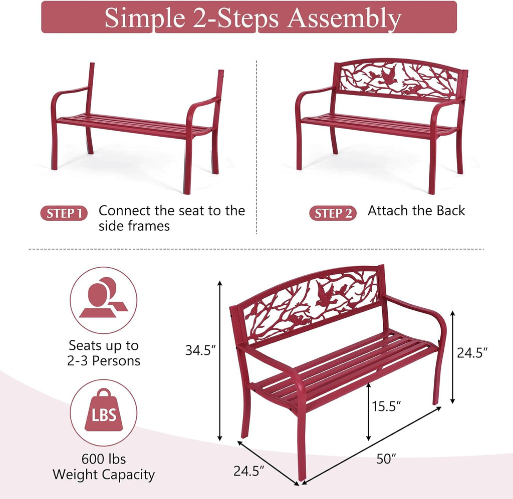 Red Bird Cast Iron Outdoor Garden Bench
