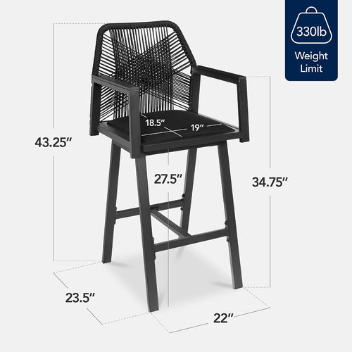 Black Swivel Outdoor Bar Stools Set 2