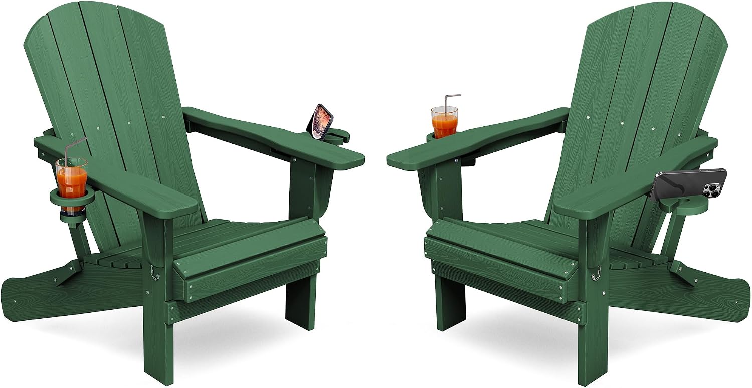 Dark Green HDPE Adirondack Chairs Set 2