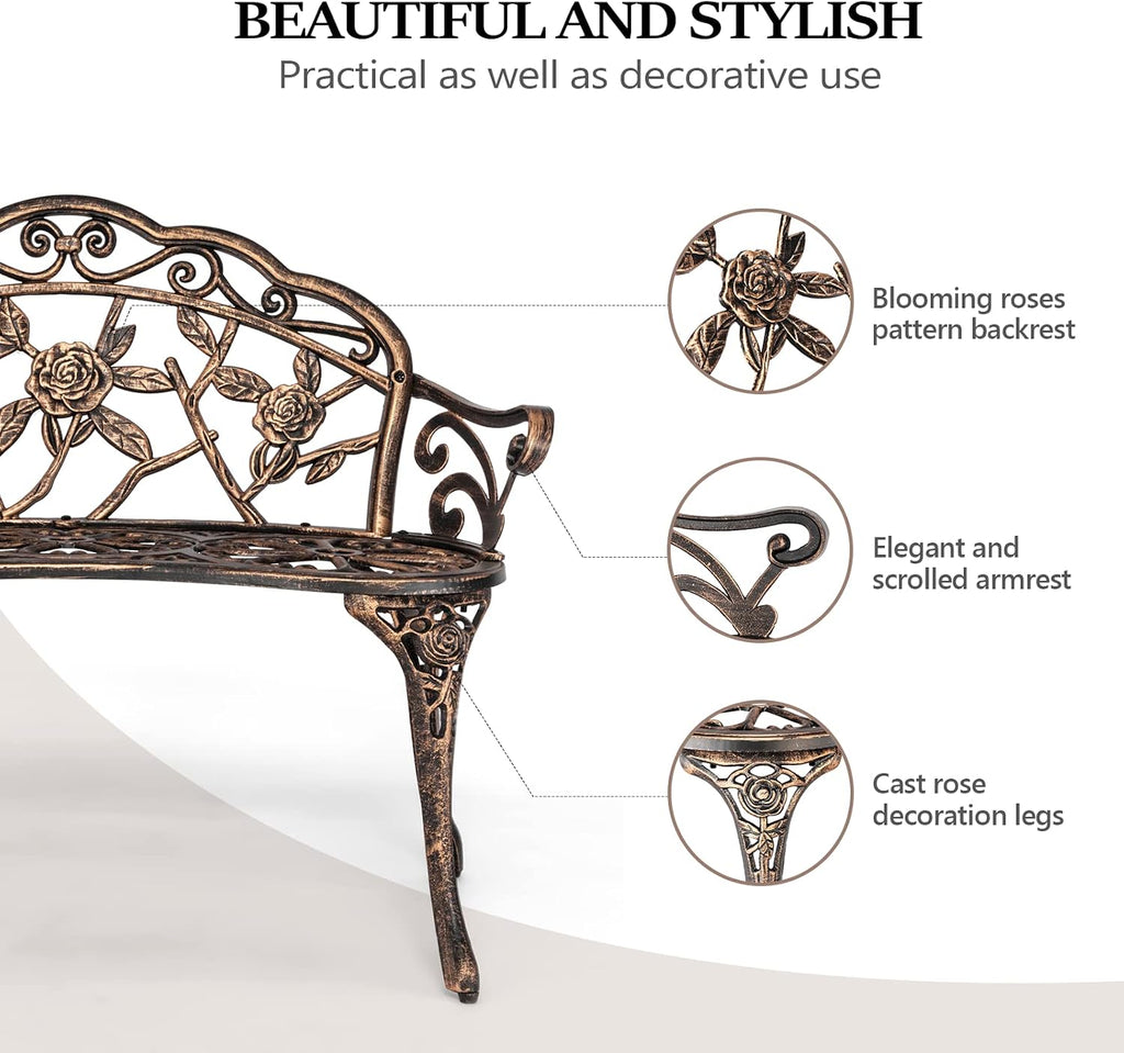 Bronze Rose Cast Iron Outdoor Bench