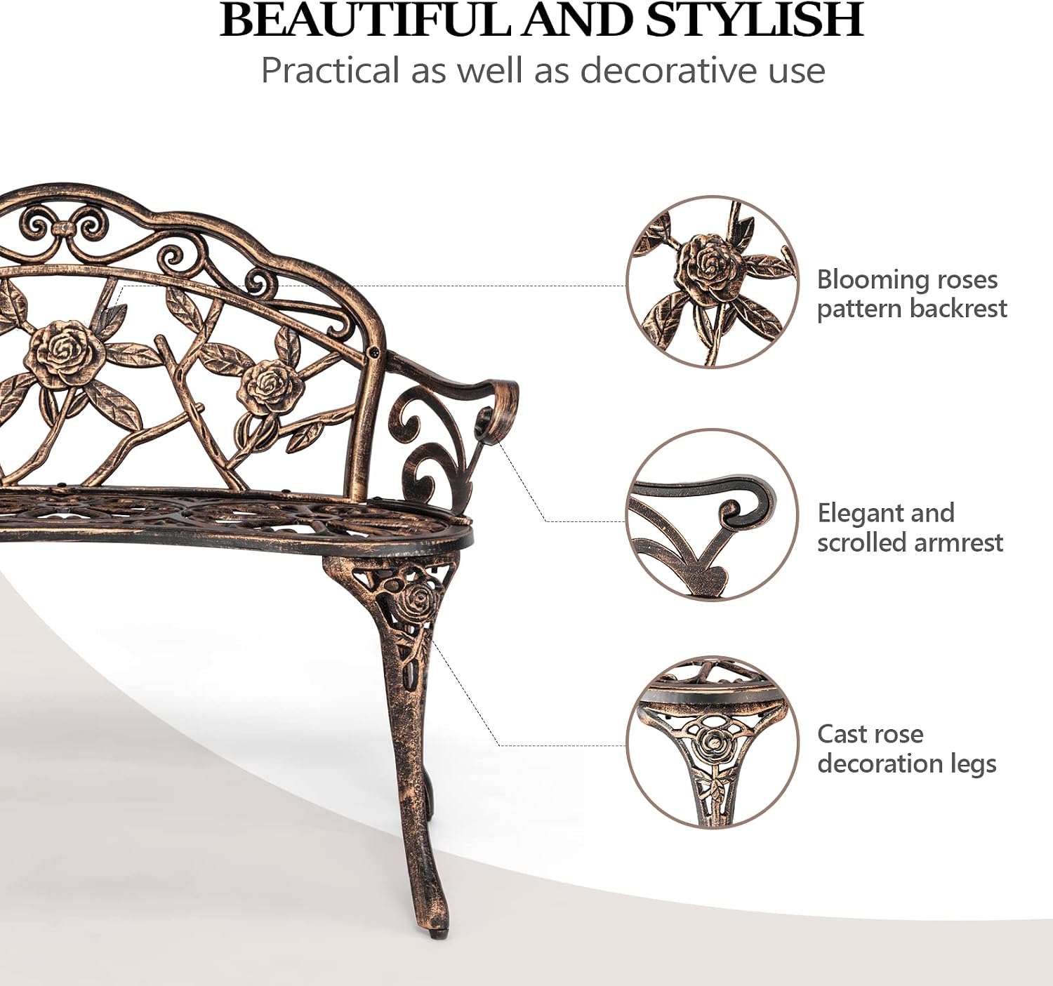 Bronze Rose Cast Iron Outdoor Bench