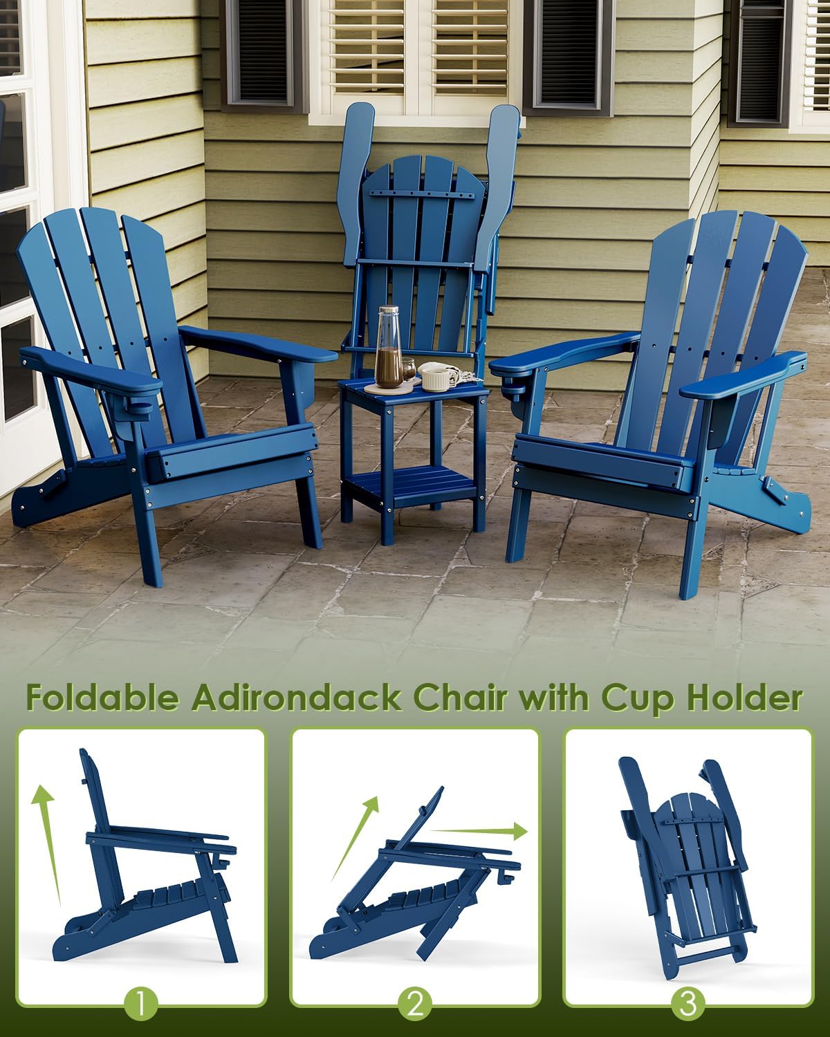 Blue Folding Adirondack Chairs Set 2