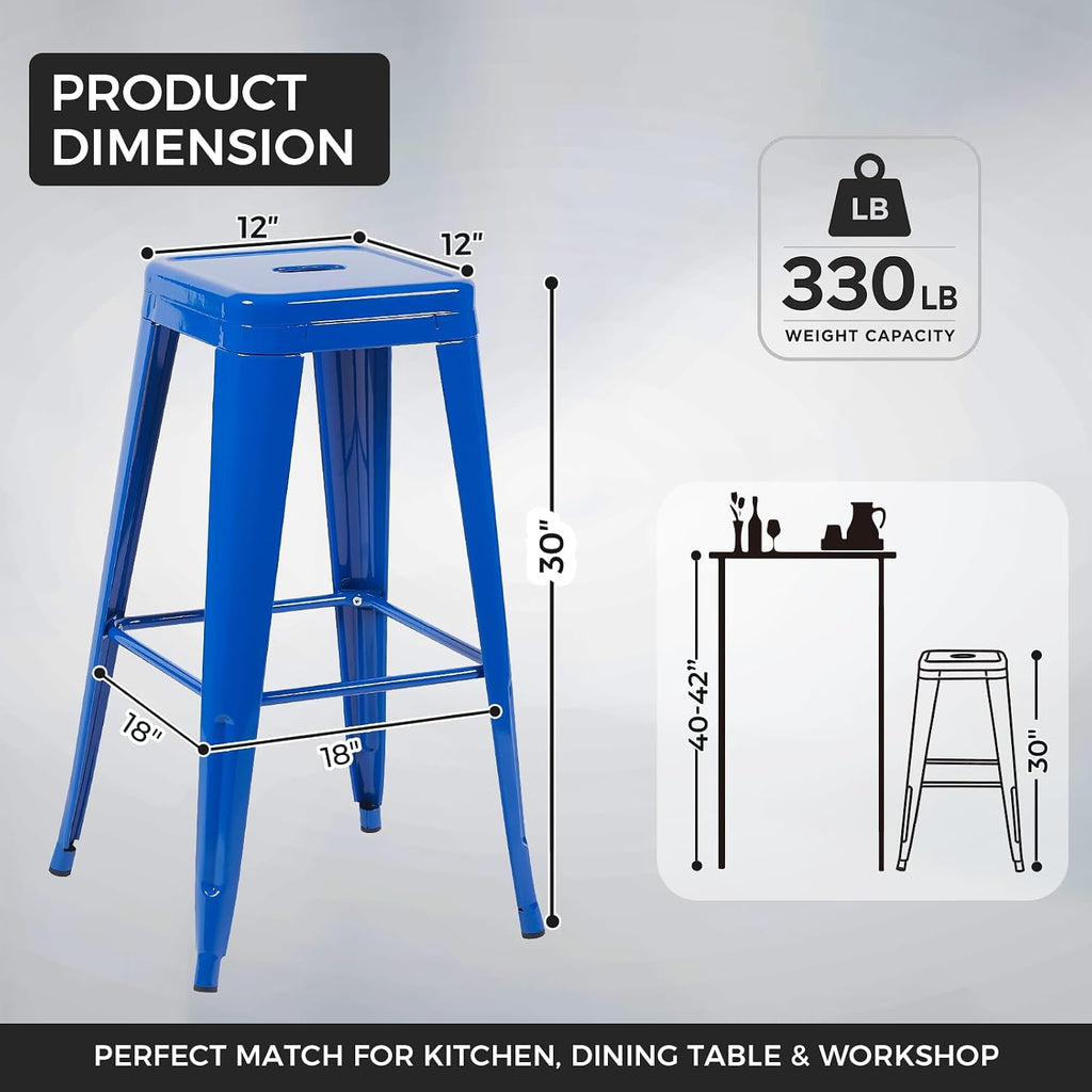 Blue 30" Outdoor Metal Bar Stools Set 2
