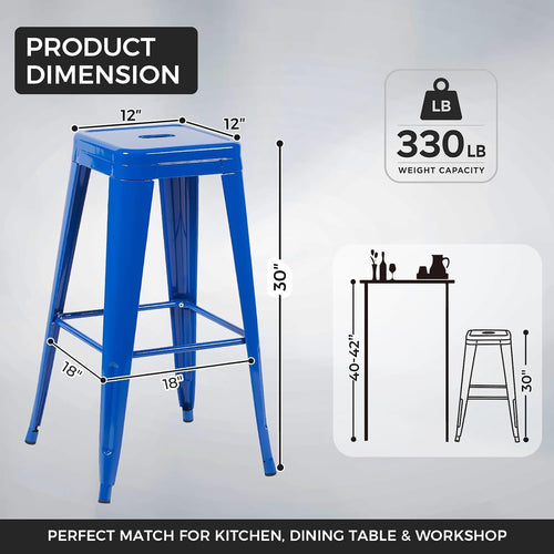 Blue 30" Outdoor Metal Bar Stools Set 2