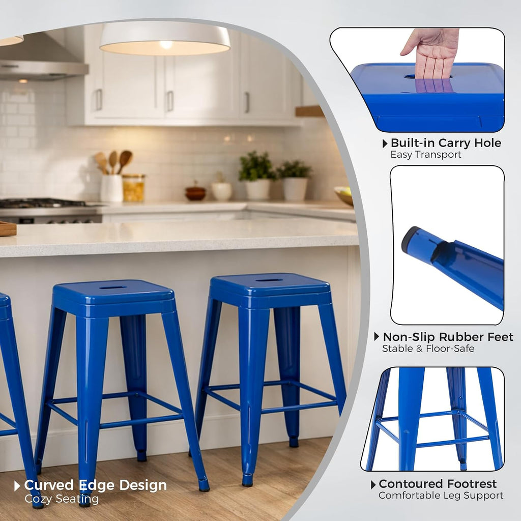 Blue 30" Outdoor Metal Bar Stools Set 2