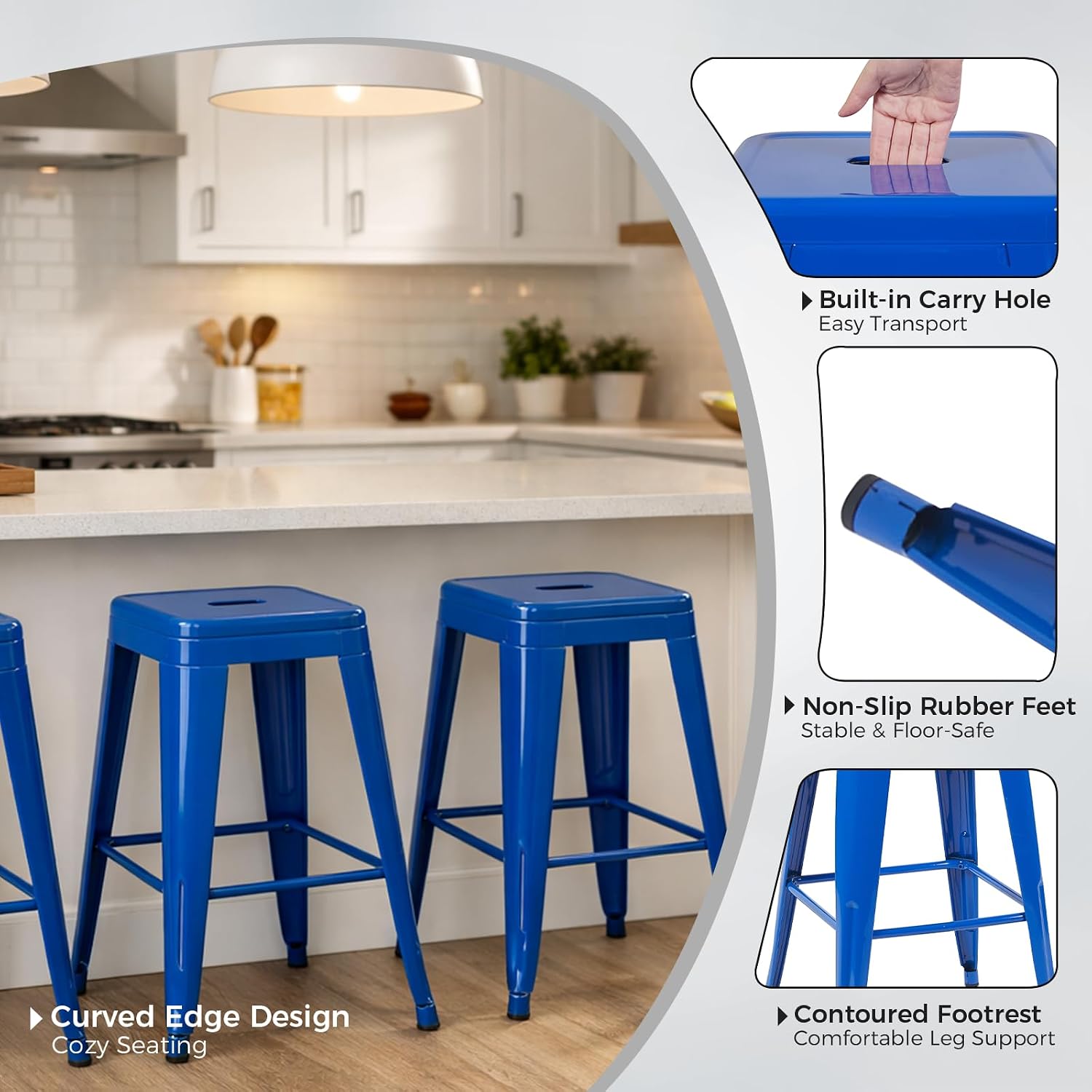 Blue 30" Outdoor Metal Bar Stools Set 2