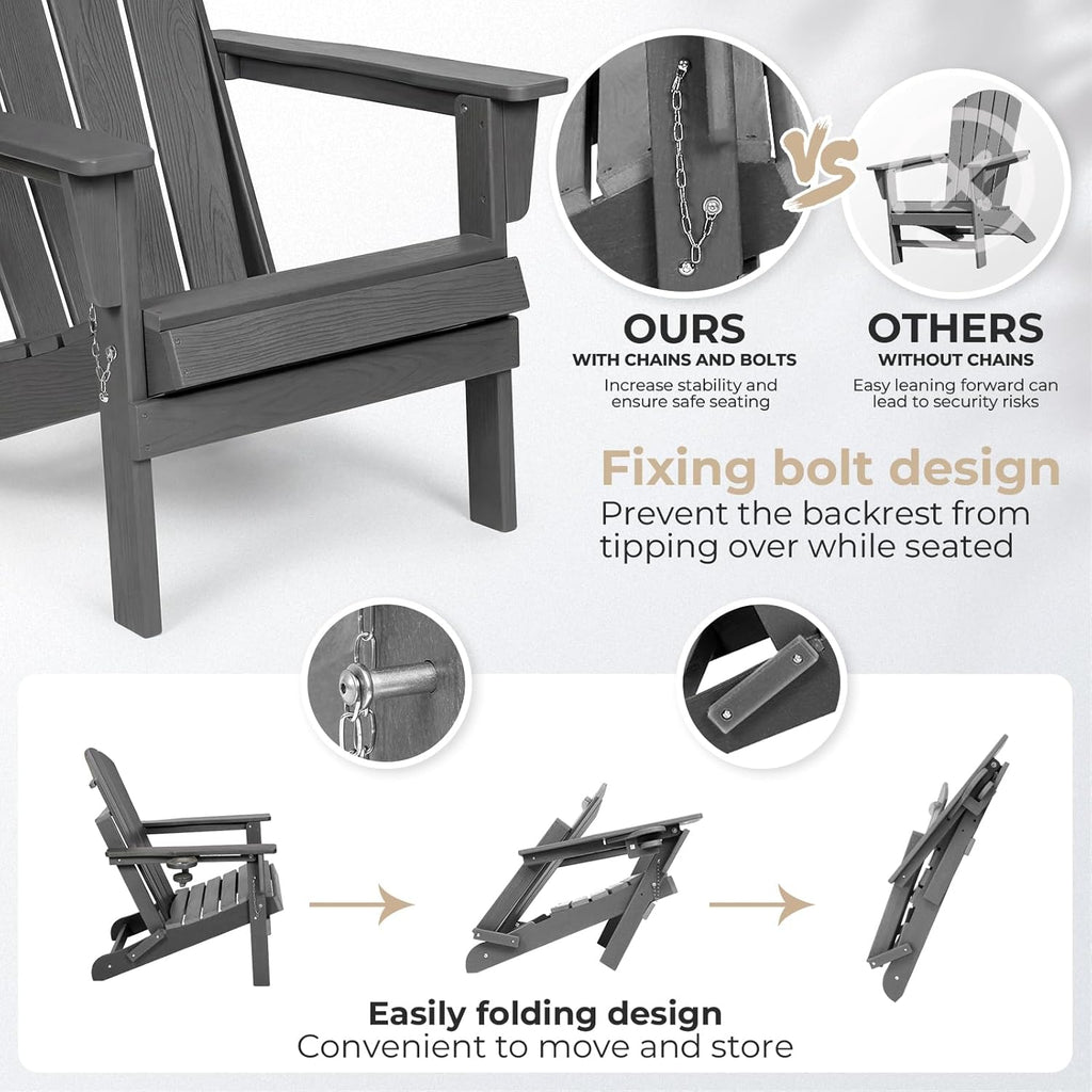 Gray HDPE Folding Adirondack Chair