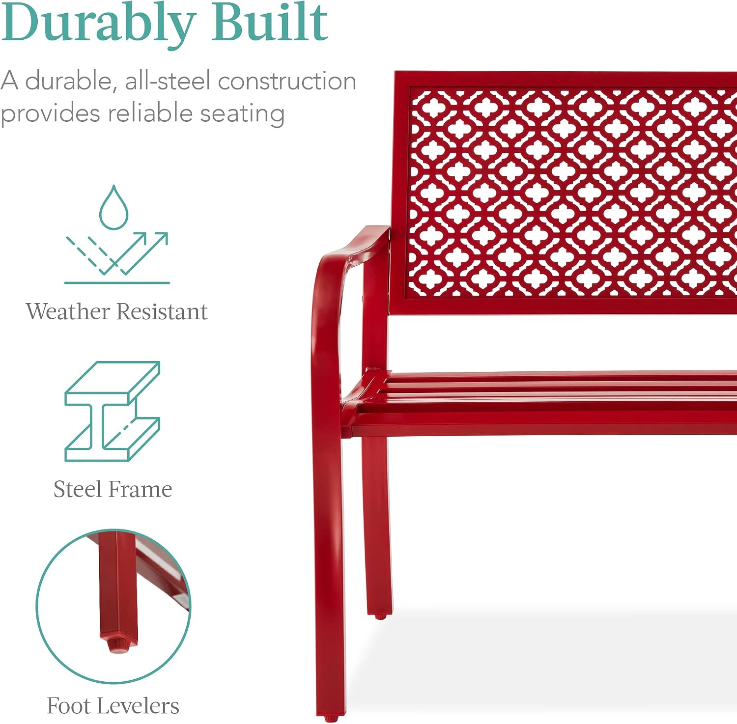 Rose Red Steel 2-Person Outdoor Garden Bench