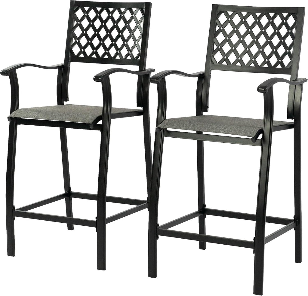 Gray Textilene Outdoor Bar Stools Set 2