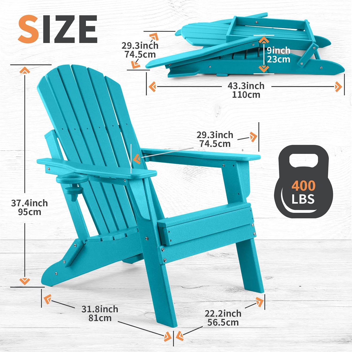 HDPE Folding Adirondack Chair with Cup Holder