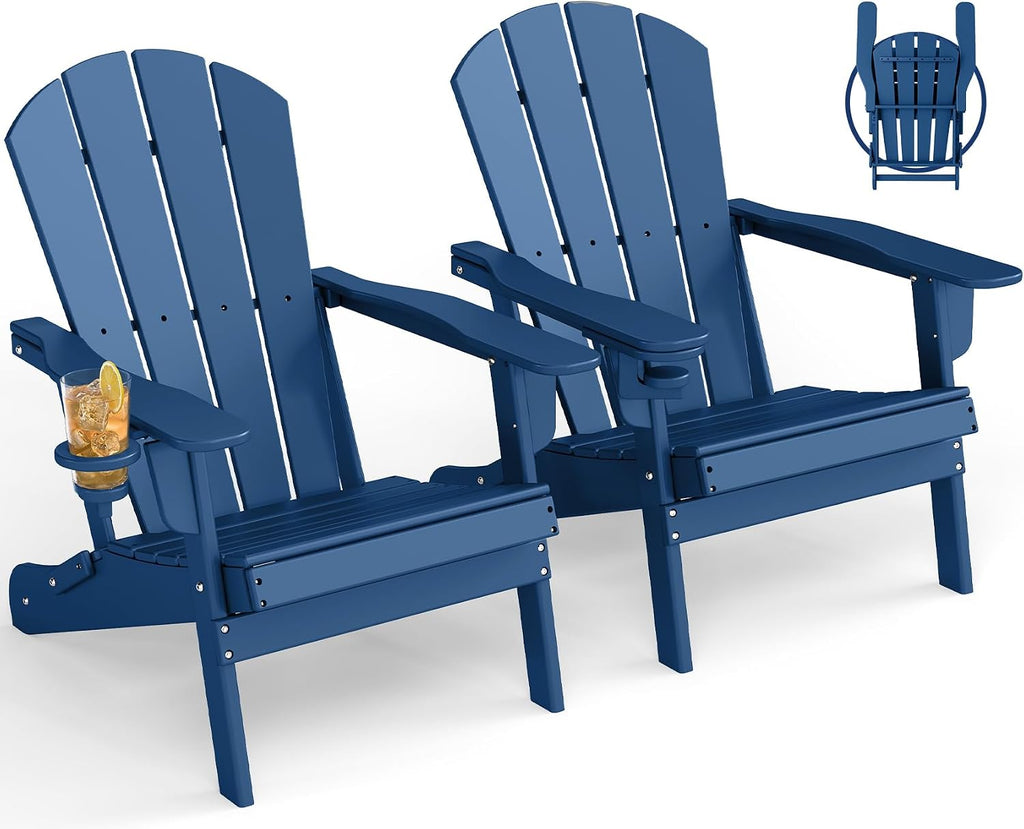 Blue Folding Adirondack Chairs Set 2