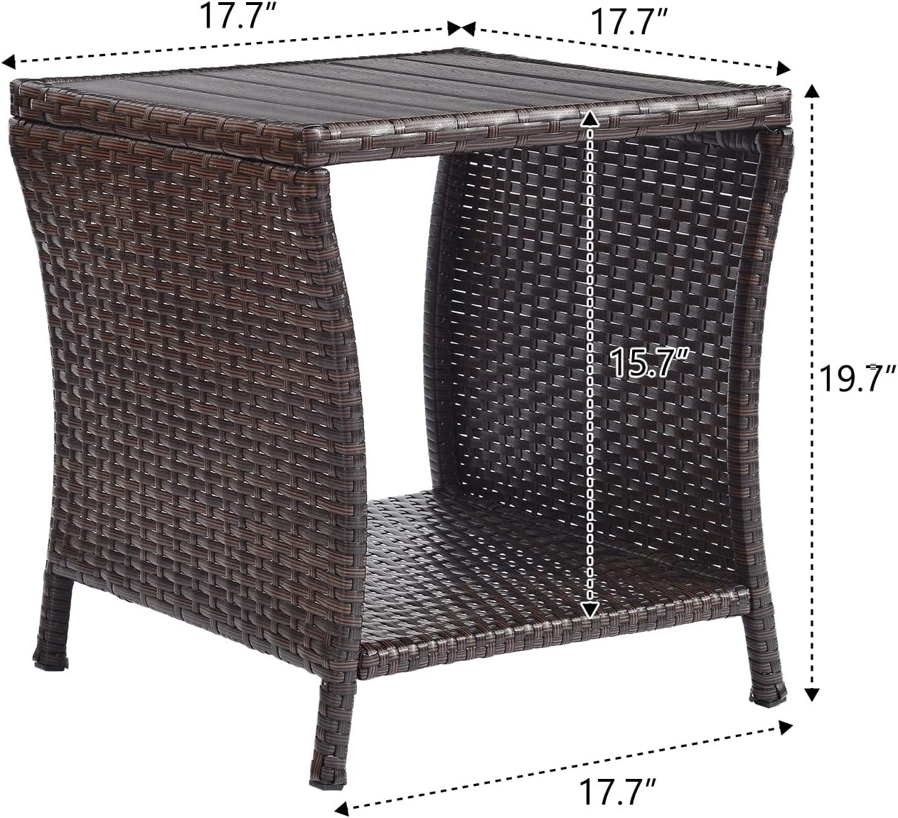 Brown Wicker Outdoor Side Table Set 2
