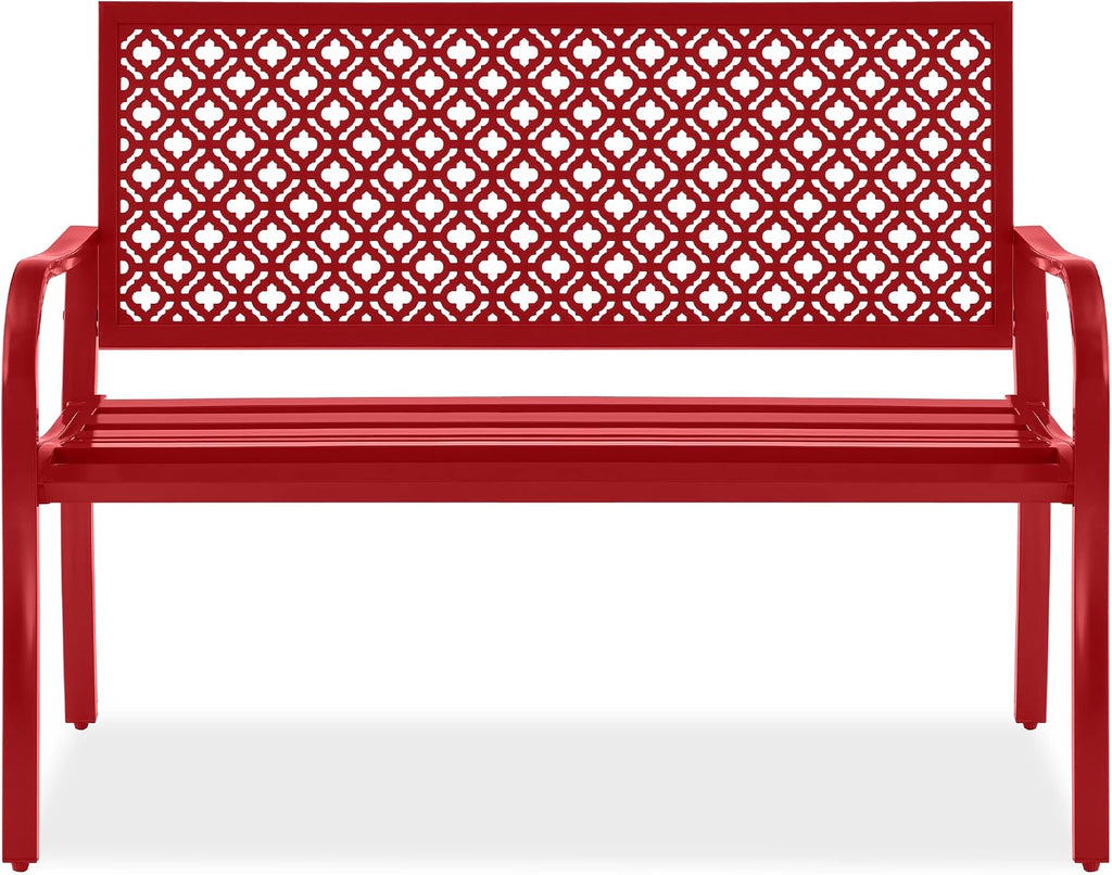 Rose Red Steel 2-Person Outdoor Garden Bench