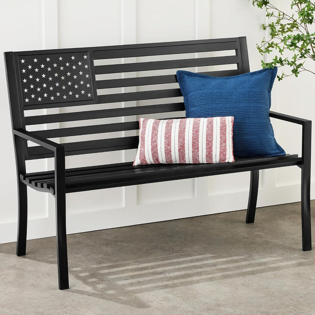 Black American Flag 2-Person Outdoor Bench