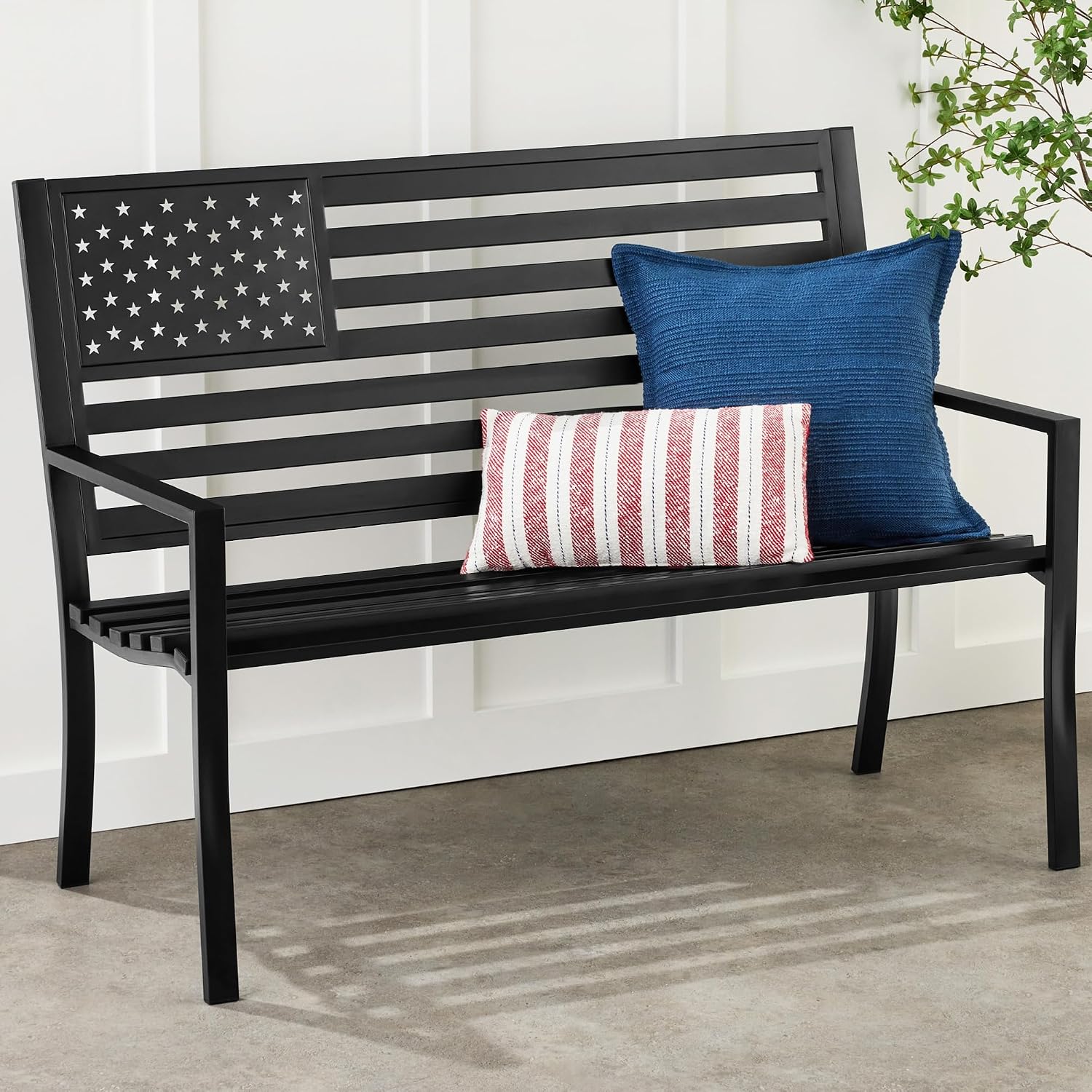 Black American Flag 2-Person Outdoor Bench