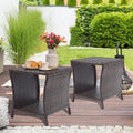 Brown Wicker Outdoor Side Table Set 2