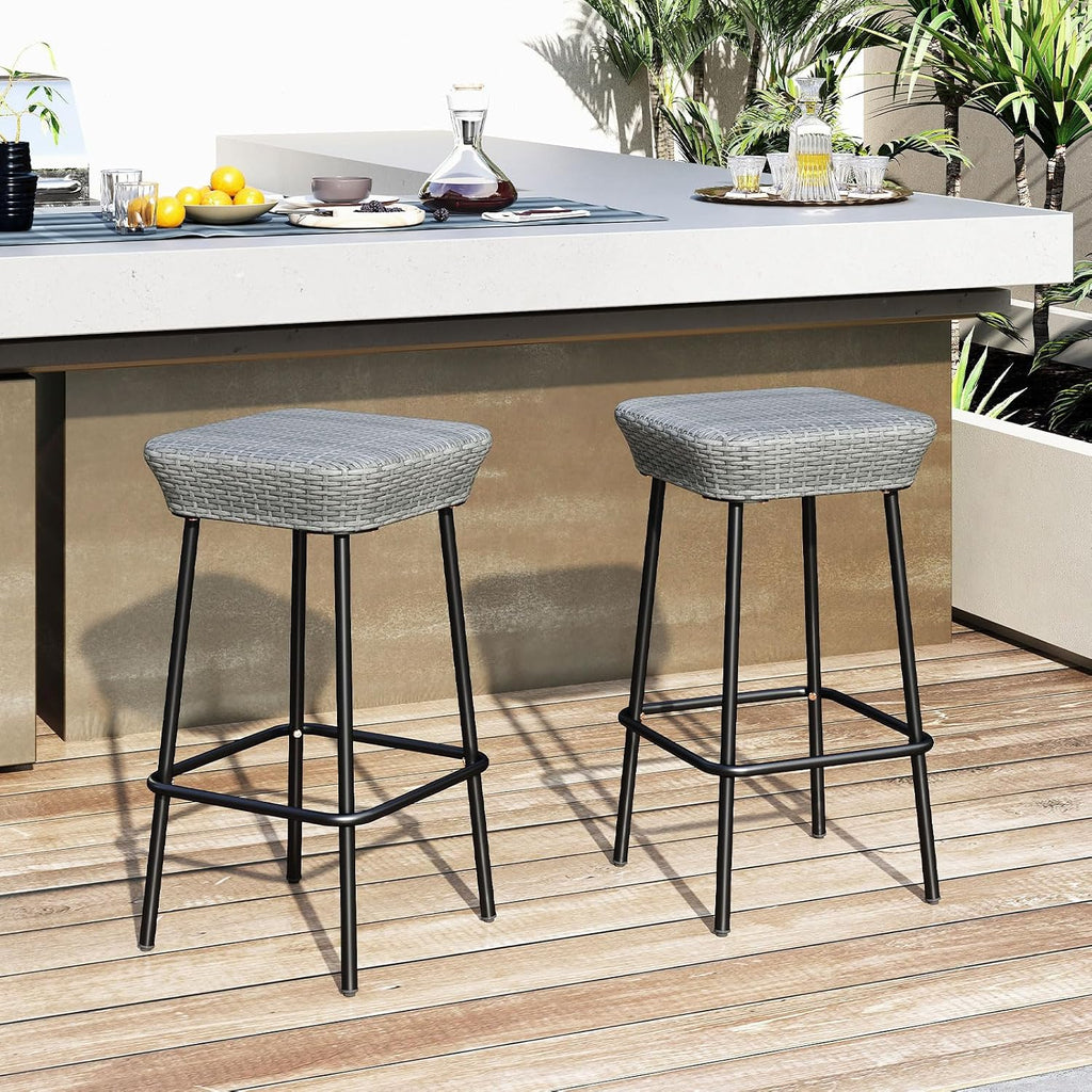 Gray Backless Outdoor Bar Stools Set 2