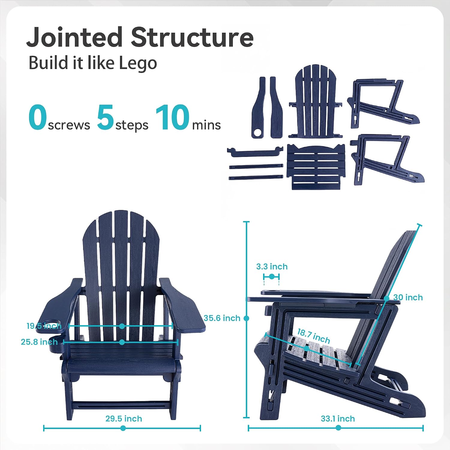 Navy Screw-Free HDPE Adirondack Chair