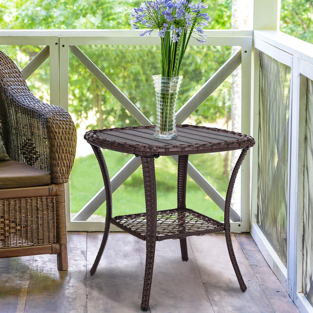 Brown Wicker Outdoor Patio Side Table
