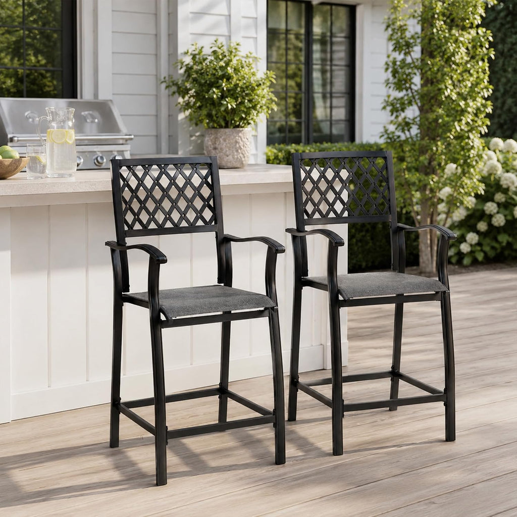 Gray Textilene Outdoor Bar Stools Set 2