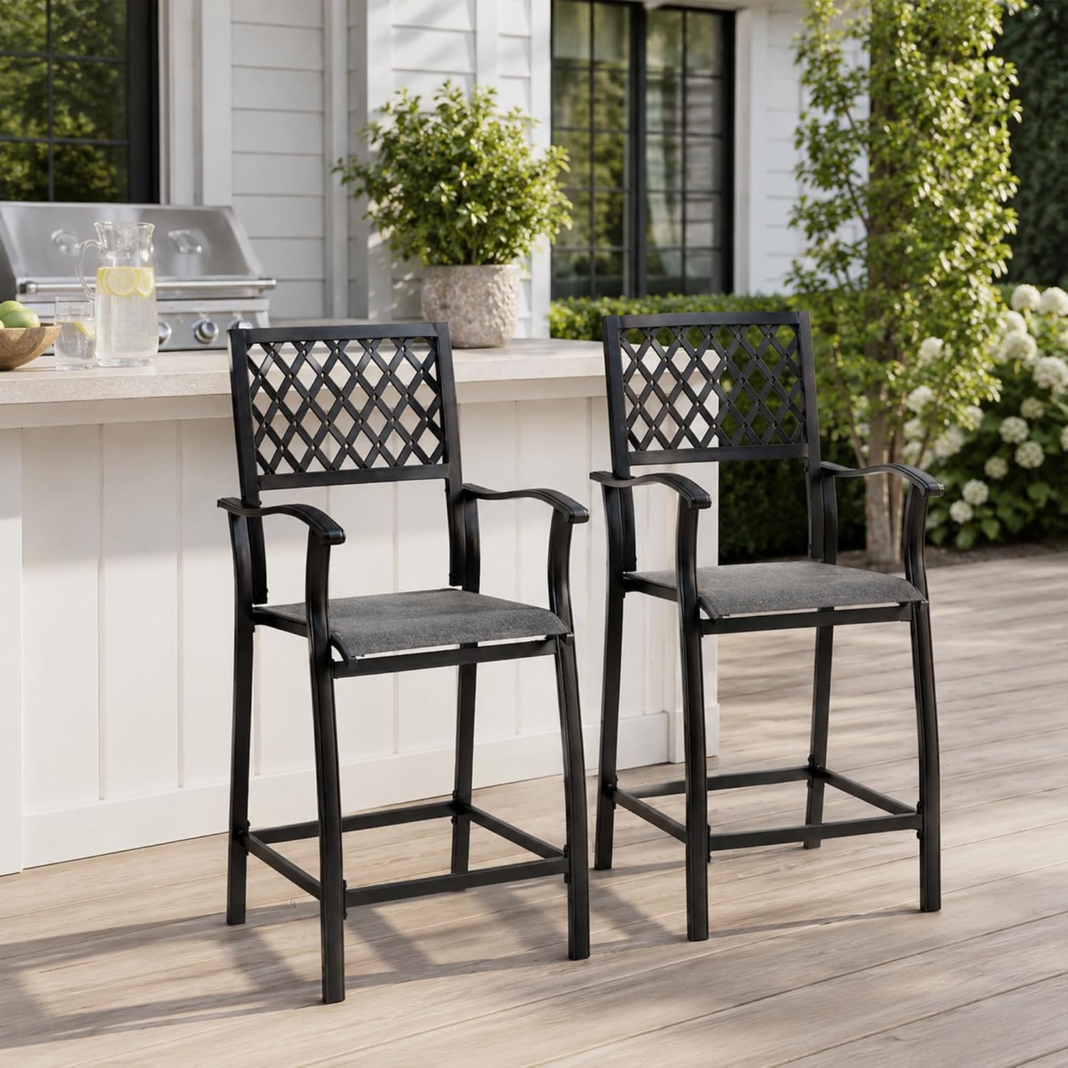 Gray Textilene Outdoor Bar Stools Set 2