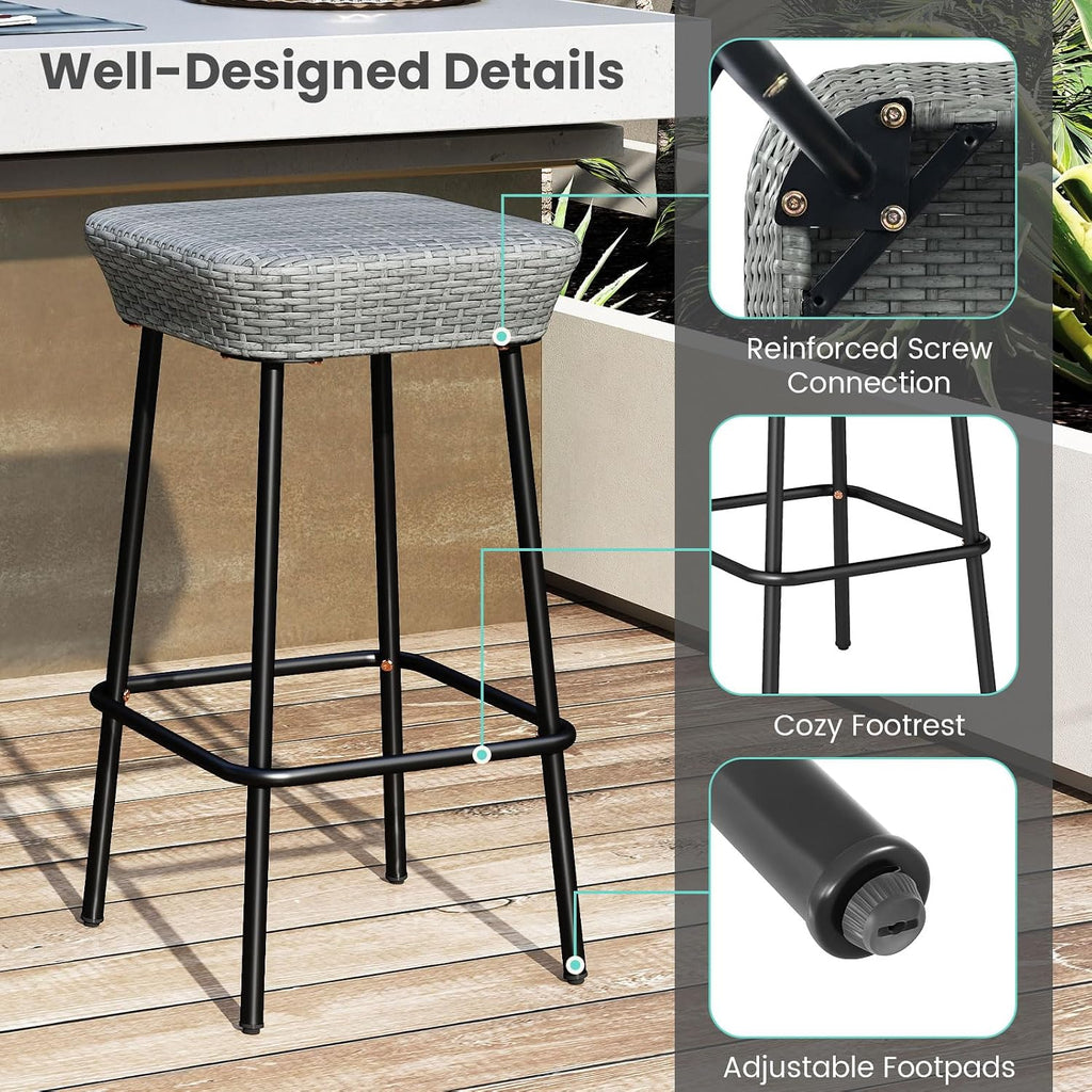 Gray Backless Outdoor Bar Stools Set 2