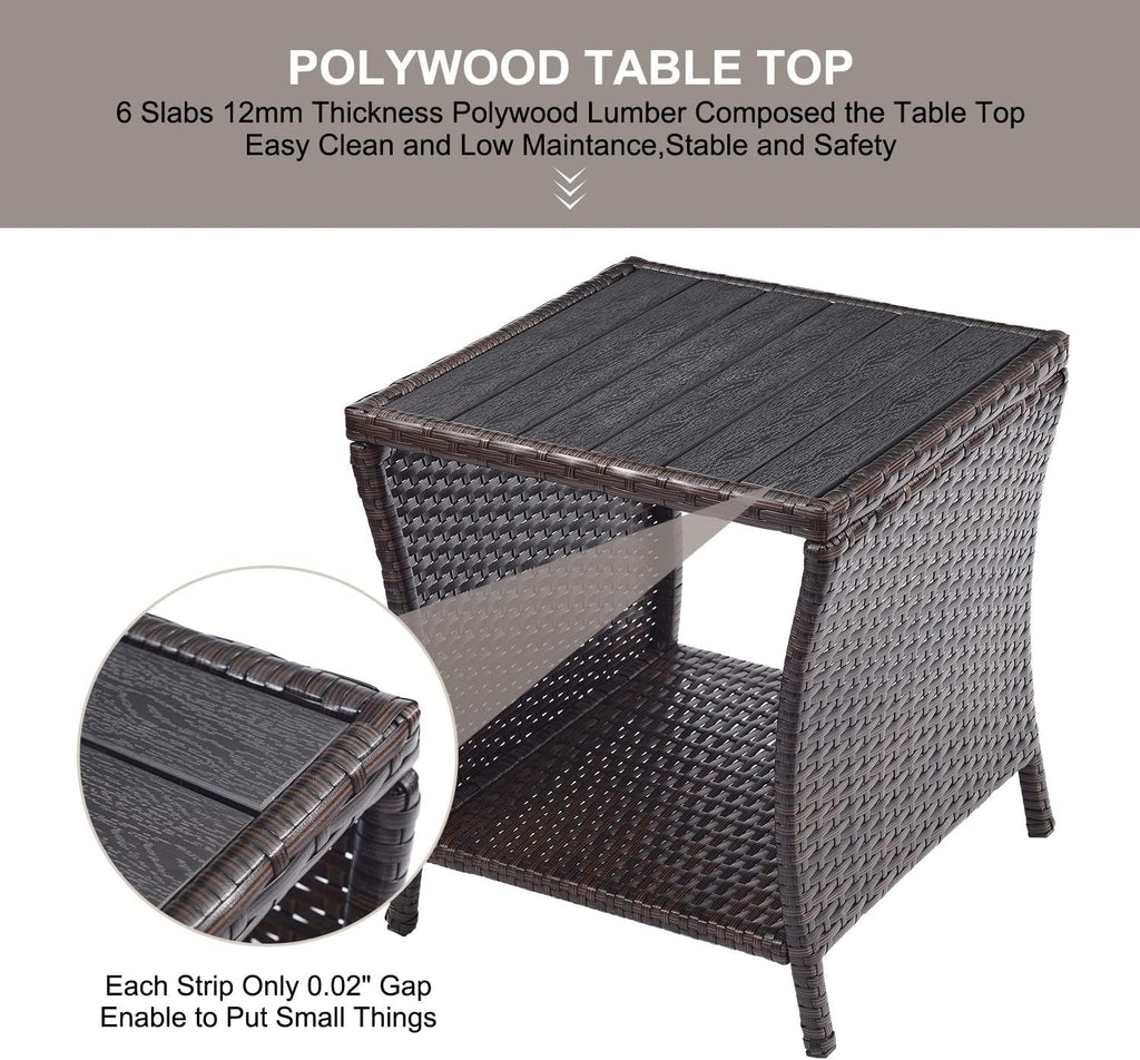 Brown Wicker Outdoor Side Table Set 2