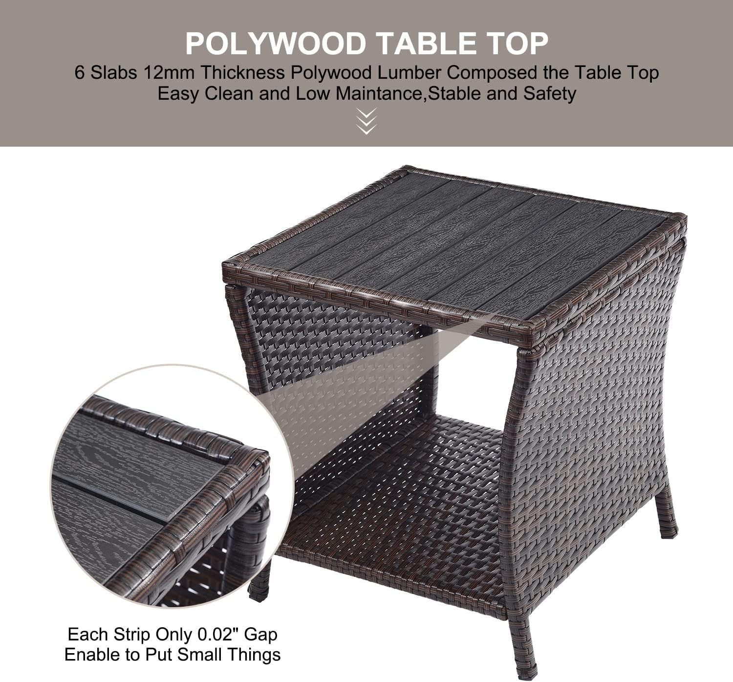 Brown Wicker Outdoor Side Table Set 2