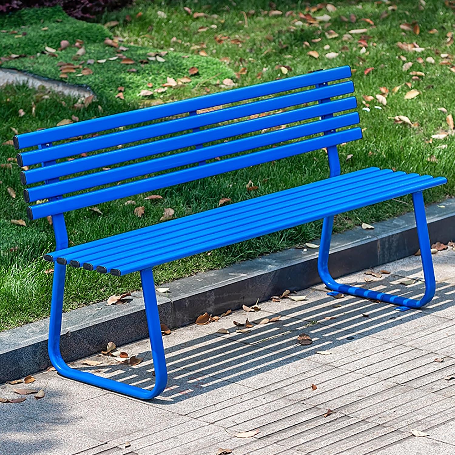 Blue Galvanized Steel Outdoor Garden Bench