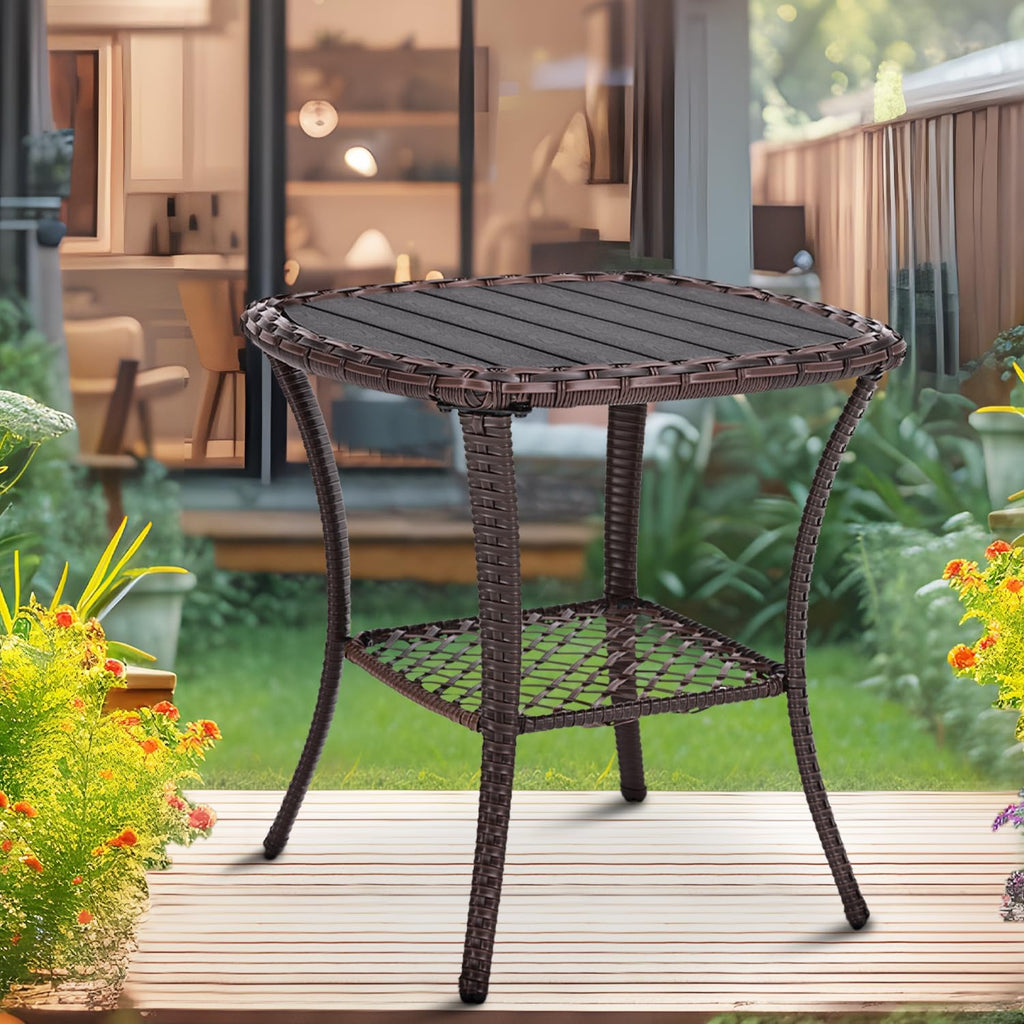 Brown Wicker Outdoor Patio Side Table