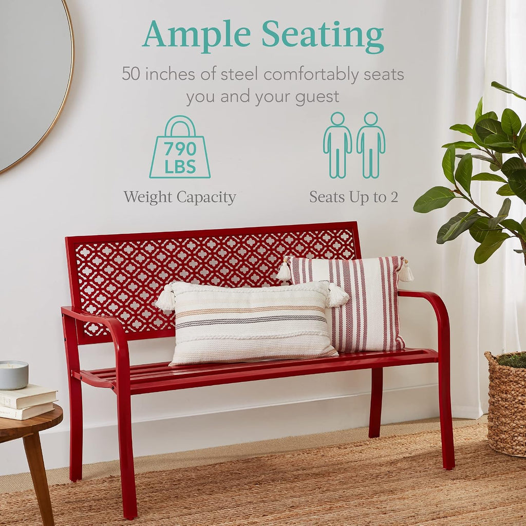 Rose Red Steel 2-Person Outdoor Garden Bench