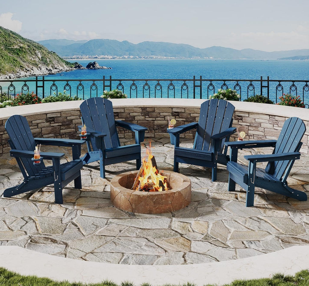 Navy Folding Adirondack Chairs Set 4