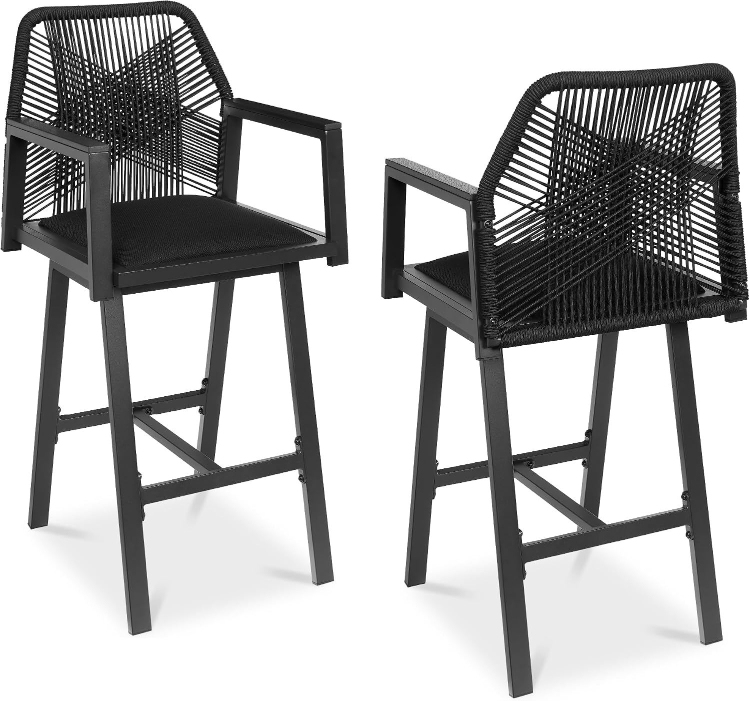 Black Swivel Outdoor Bar Stools Set 2