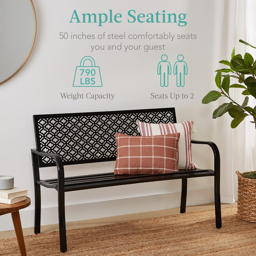 Black Steel 2-Person Outdoor Garden Bench