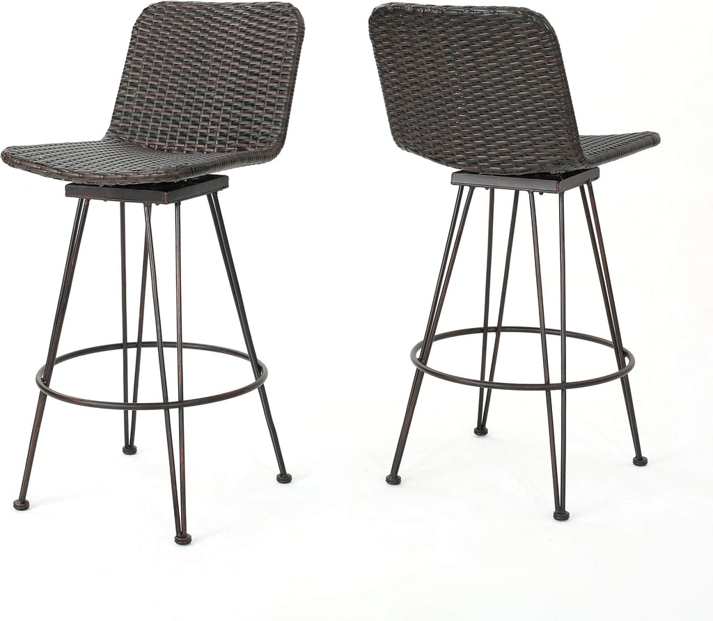 Multibrown Wicker Outdoor Bar Stools Set 2