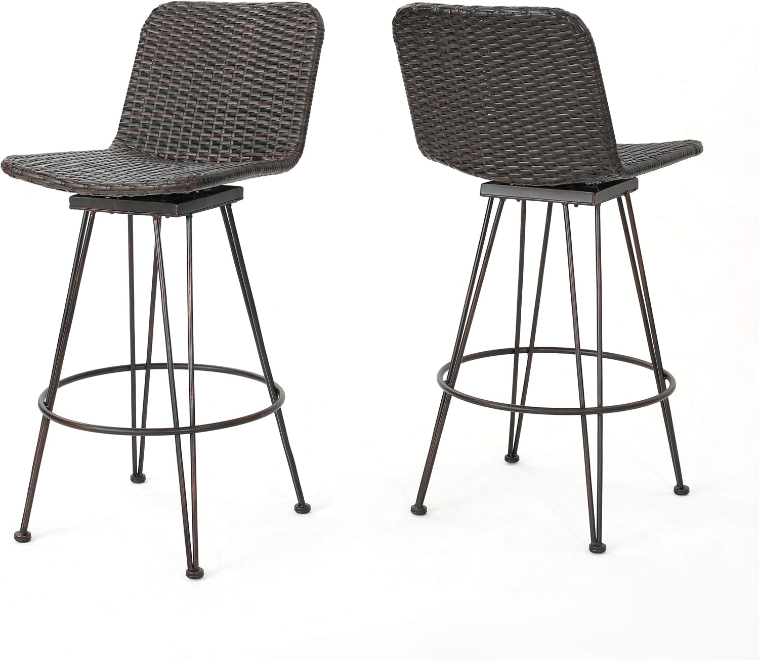 Multibrown Wicker Outdoor Bar Stools Set 2
