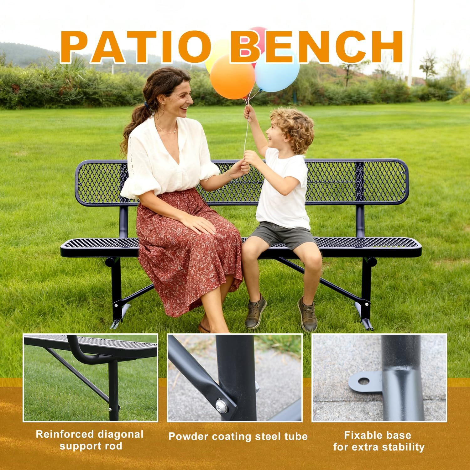 Black 6ft Steel Commercial Park Bench