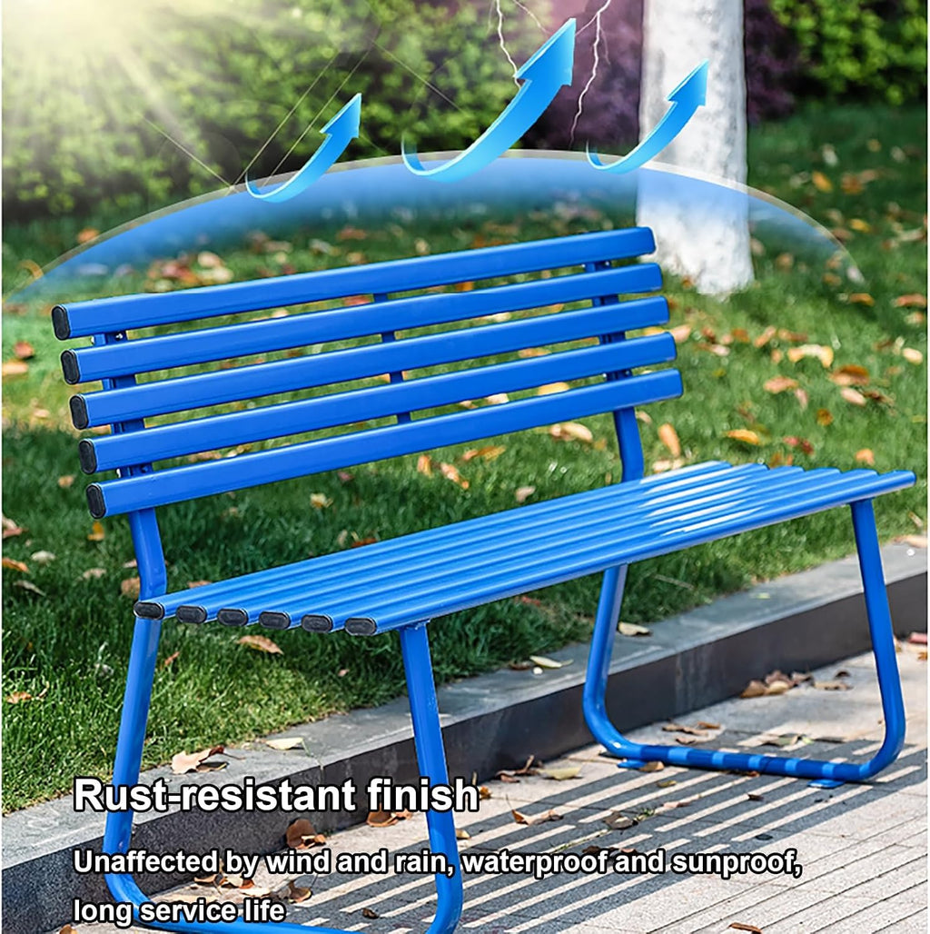 Blue Galvanized Steel Outdoor Garden Bench