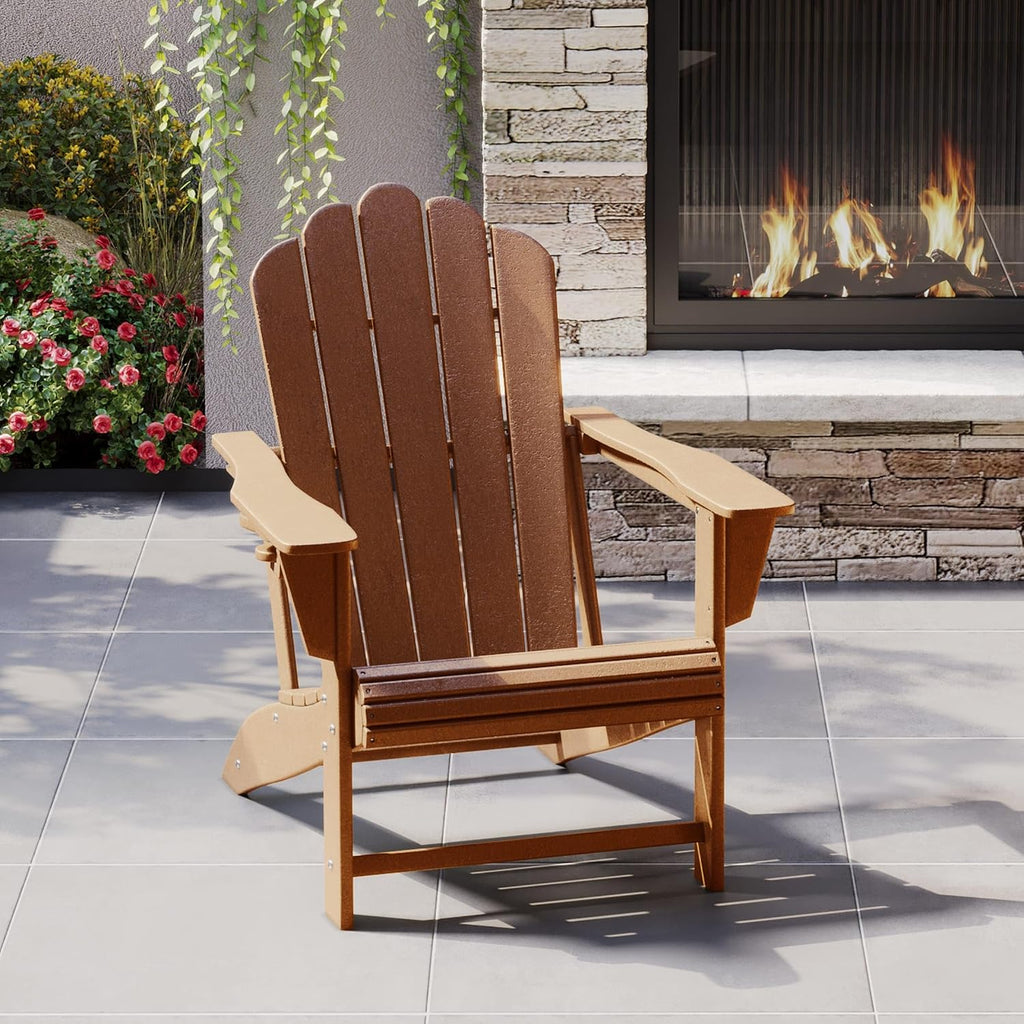 Teak HDPE Adirondack Chair with Cup Holder