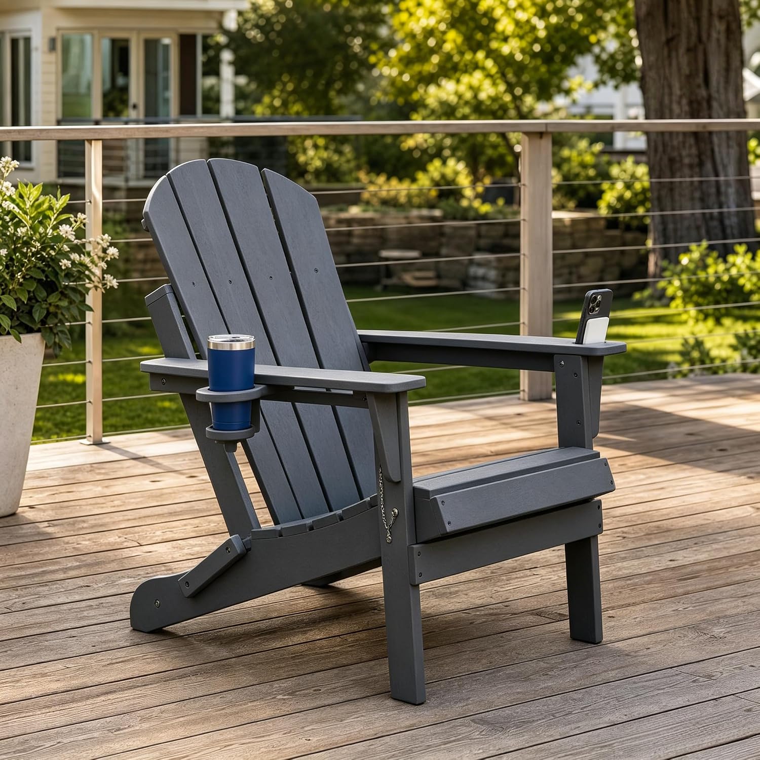 Grey Foldable HDPE Adirondack Chairs Set 6