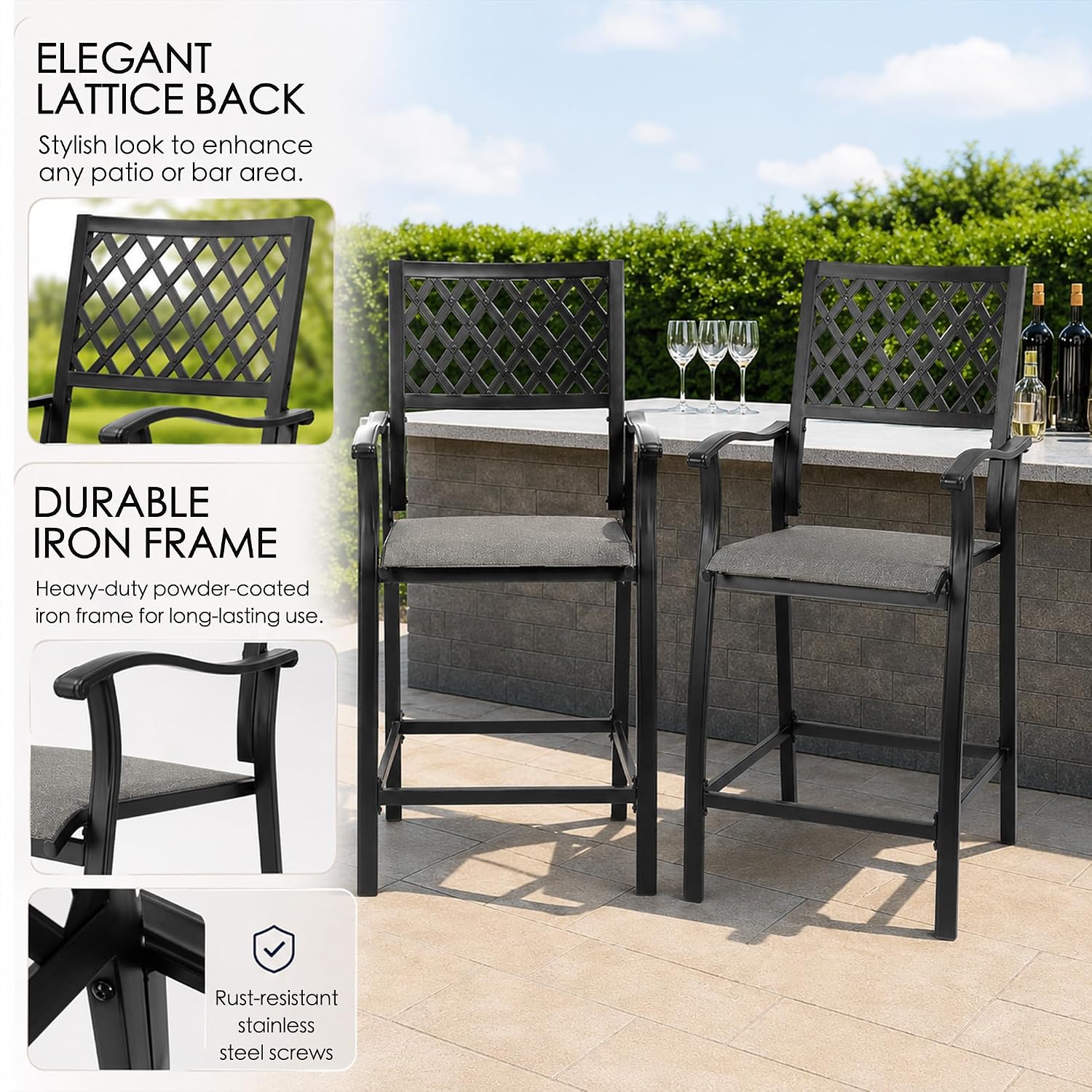 Gray Textilene Outdoor Bar Stools Set 2